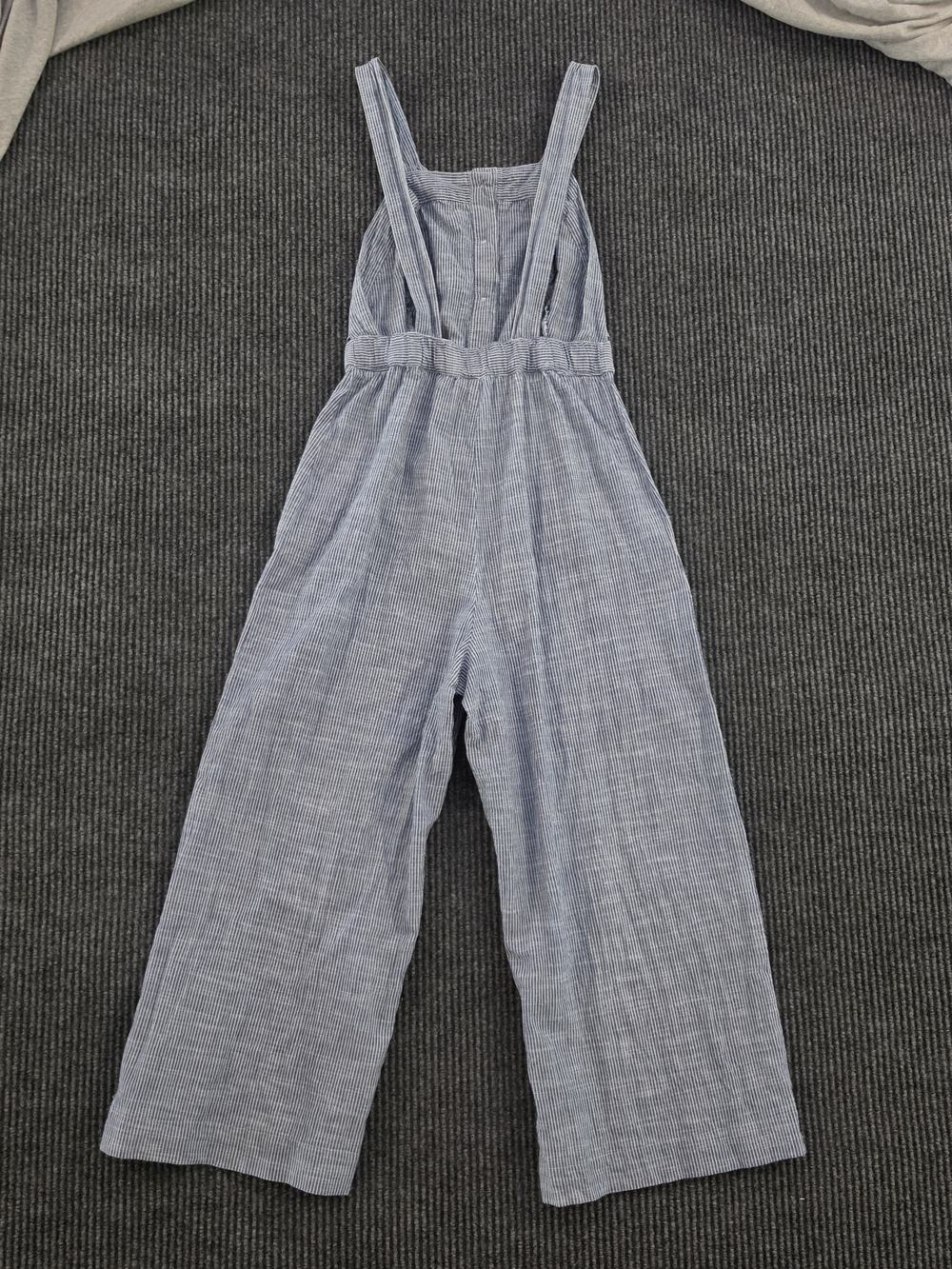 Wide-Leg Button-Front Jumpsuit - Light Blue Pinstripe - Picture 6 of 7